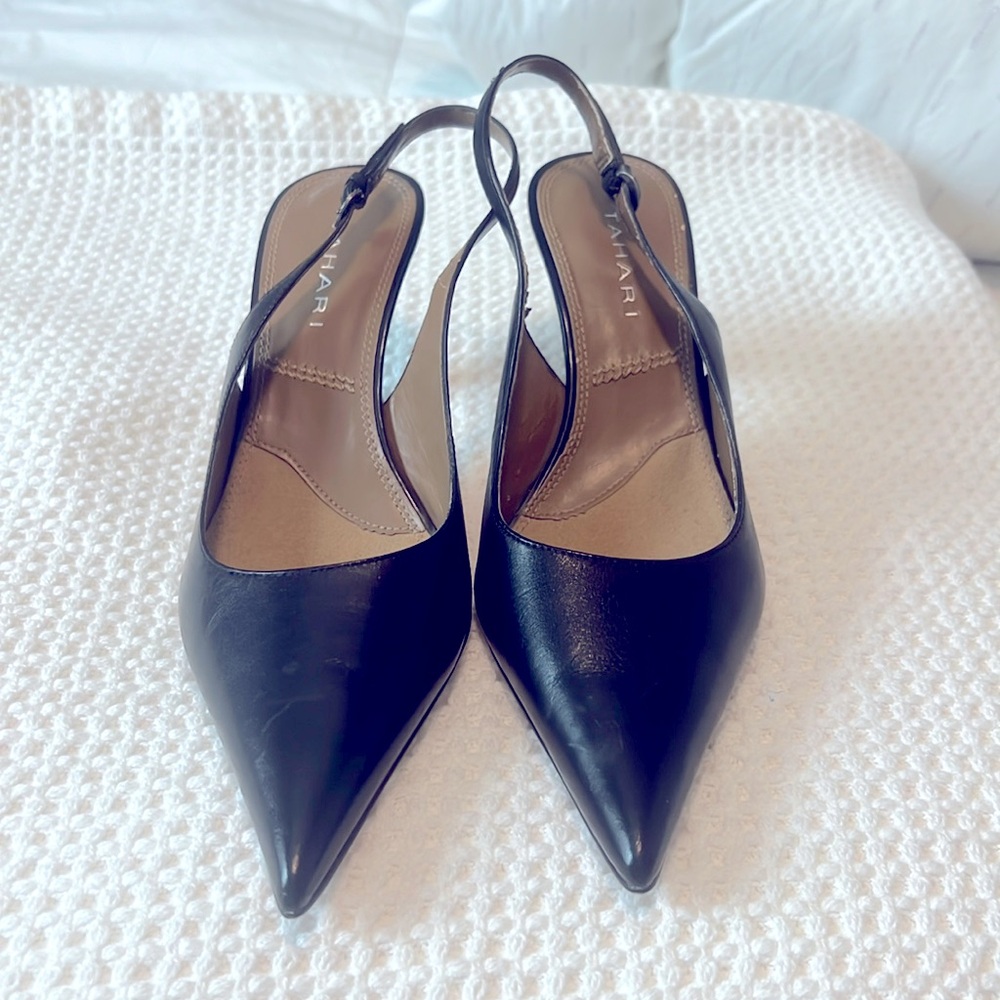 Tahari Slingback Black Leather Pump Justin 8